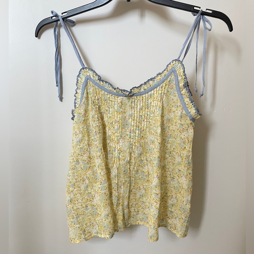 NWT American Eagle Floral Print Ruffle Lace Tank Top with Tie Straps